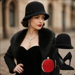 ✨ Classic Black Bowler Hat with Bow – Timeless Elegance ✨
